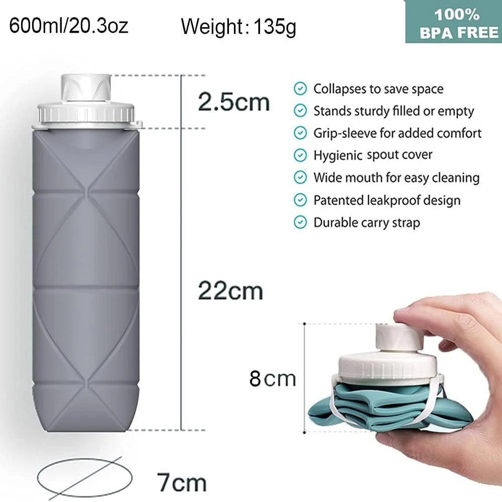 600ML Silicone Collapsible Water Bottle