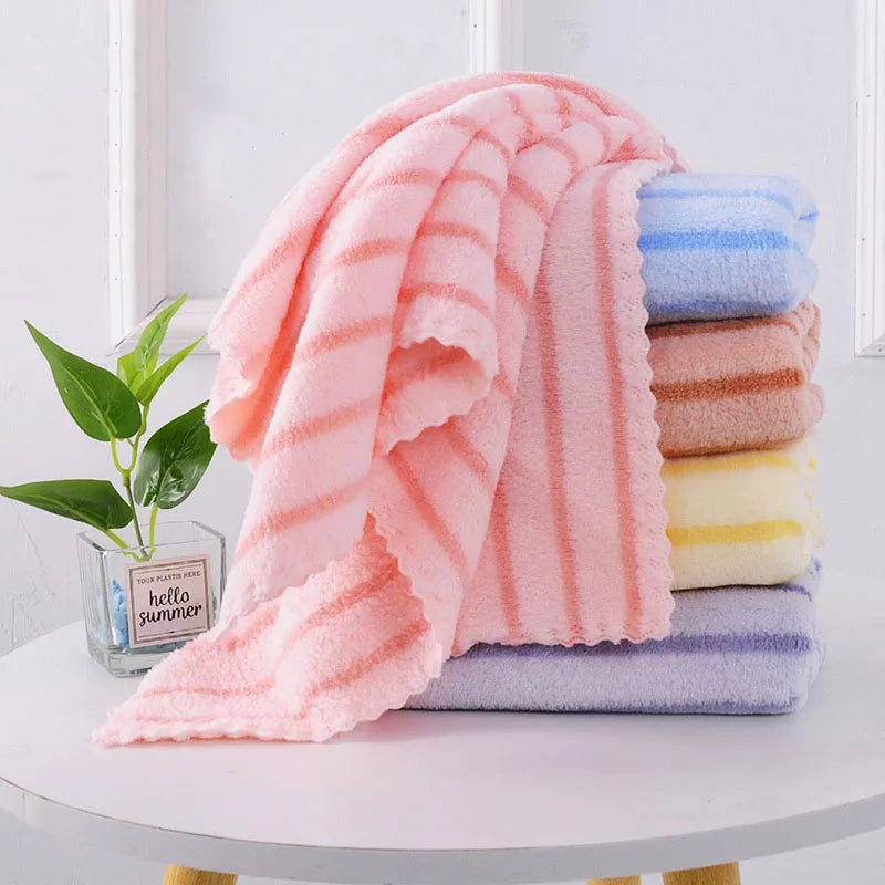 Adult Face Bath Towel Coral Fleece Stripe Face Towel Thickened Super Water Absorbent Towels Home  Hotel Bathroom Supplies