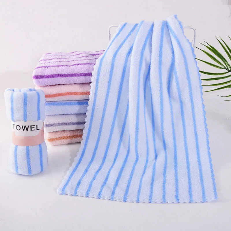 Adult Face Bath Towel Coral Fleece Stripe Face Towel Thickened Super Water Absorbent Towels Home  Hotel Bathroom Supplies