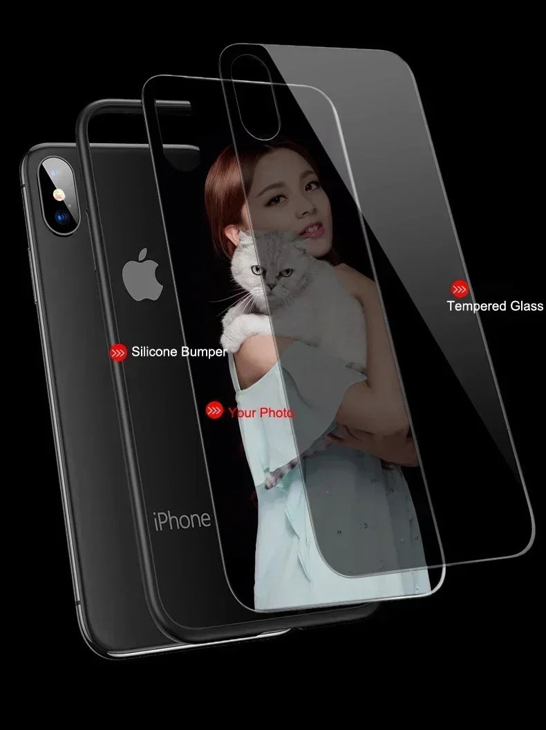 Custom Photo Tempered Glass Case for iPhone 15 14 13 12 Pro Max Mini 11 XR SE XS 8 7 Plus 6s Plus Cover Unique Bumper DIY Shell